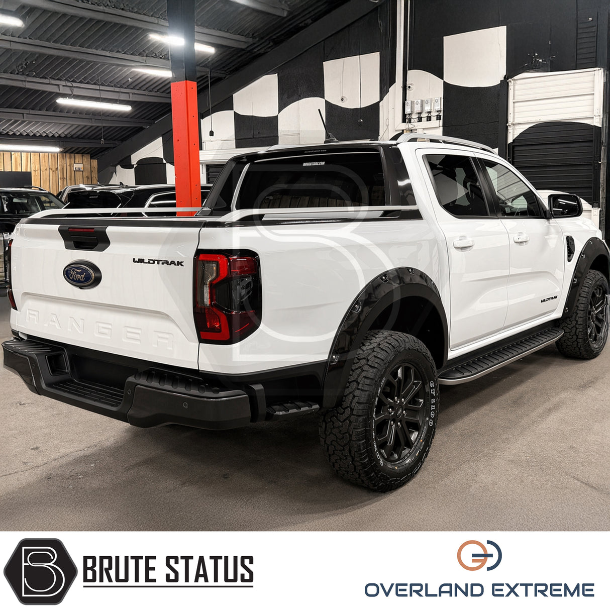 Ford Ranger T9 Double Cab gloss black wide arch flares, premium overfender styling kit designed for 2023 onwards models.