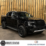Gloss black wide body arch kit for Ford Ranger T9, adding aggressive off-road looks and a wider vehicle stance.