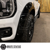 Ford Ranger T9 2023+ Wide Arch Kit Overland Extreme riveted style in gloss black fitted to double cab pickup for aggressive off-road styling