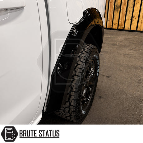 Gloss black riveted wide arch kit for Ford Ranger T9 2023+ double cab with Overland Extreme design and precision CAD fitment