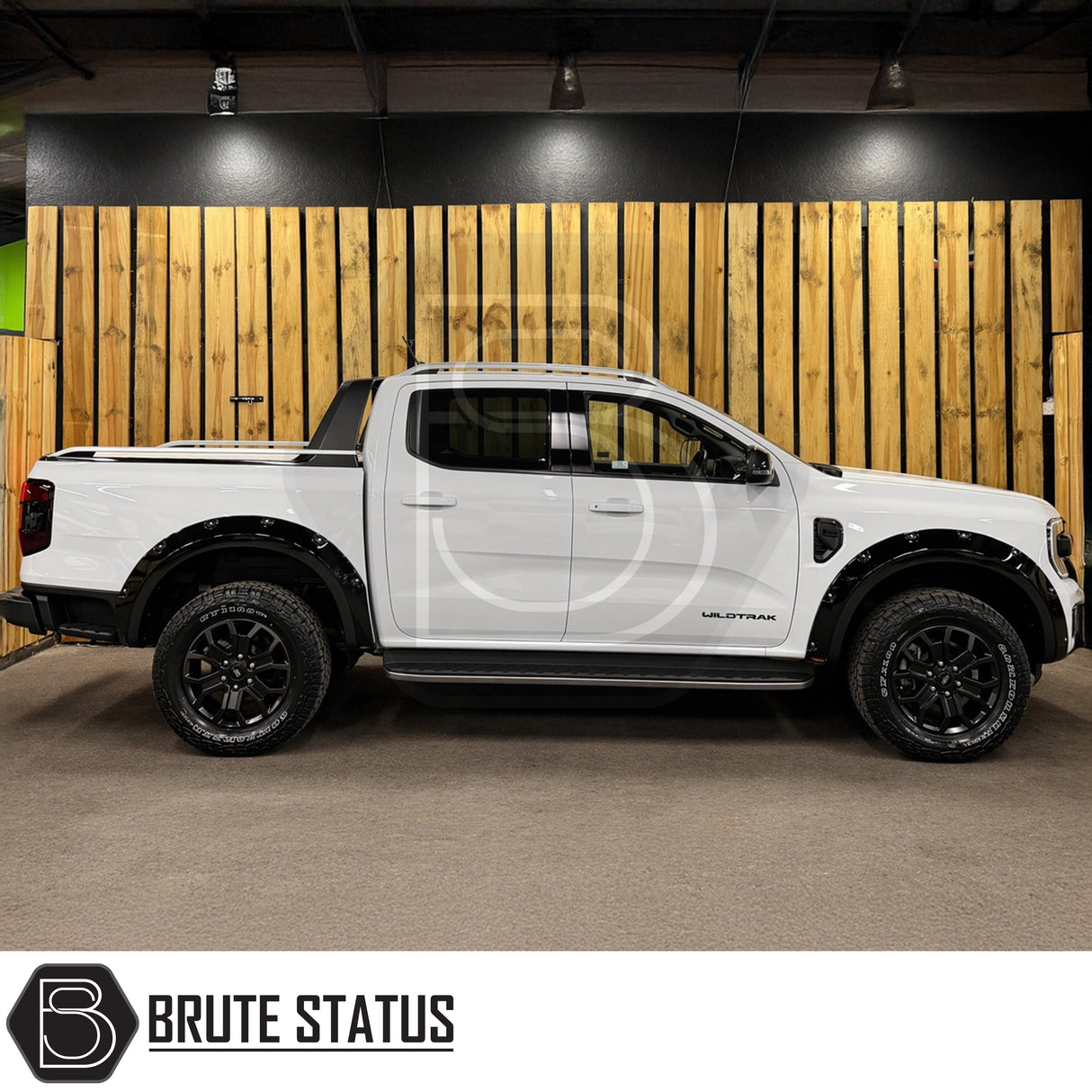 Overland Extreme riveted wide arch kit fitted 2023+ Ford Ranger T9 with CAD engineered fit and gloss black off-road styling