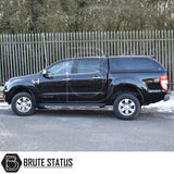 Ford Ranger 2012-2022 T6, T7, T8 Truckman GLS Hardtop Canopy with remote locking, parked, showcasing sporty design and secure, ventilated features ideal for pet owners.