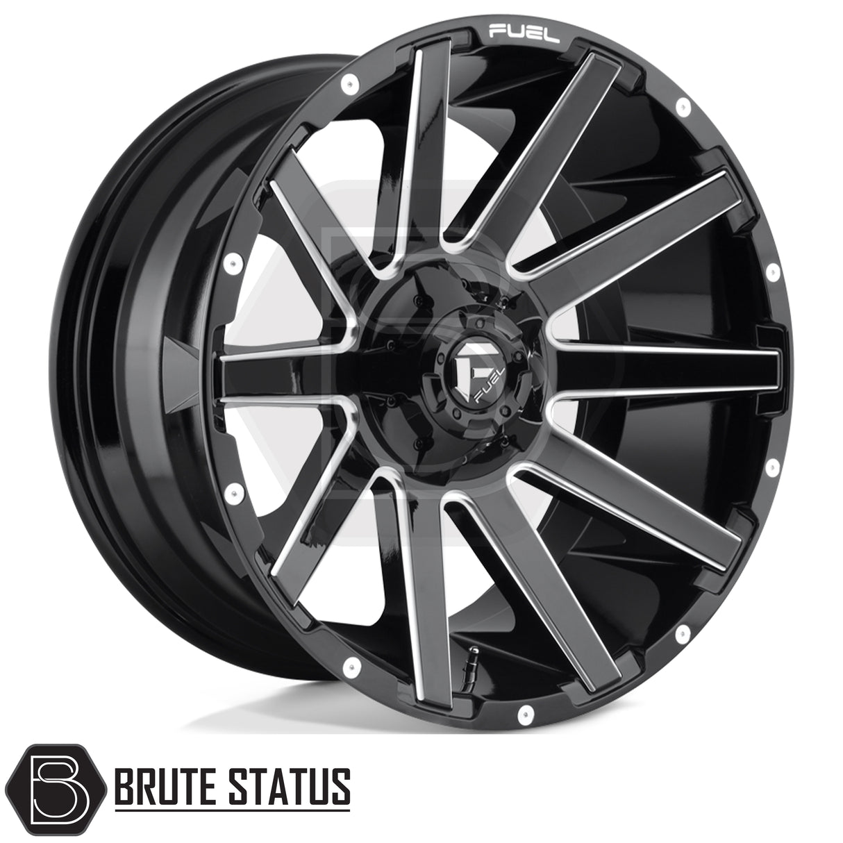 Fuel Contra Platinum gloss black milled alloy wheels, premium aftermarket 4x4 wheels available in 20-inch and 22-inch sizes with 6x139.7 bolt pattern.
