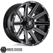 Fuel Contra Platinum gloss black milled alloy wheels, premium aftermarket 4x4 wheels available in 20-inch and 22-inch sizes with 6x139.7 bolt pattern.