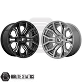 Fuel Rage gloss black milled alloy wheels, premium 20-inch aftermarket wheels with 6x139.7 bolt pattern for pickups and SUVs.