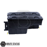 pair of heavy-duty ABS plastic wheel well lock box for fiat fullback, featuring a matte black finish, weather-sealed lid, integrated lock, and swivel-out design for secure, organized truck bed storage.