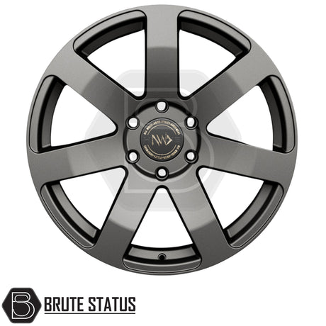 Premium Hawke Summit wheels in matte gunmetal finish featuring 20-inch sizing, 5x120 bolt pattern and performance-inspired styling