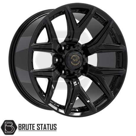 Hawke AWD Wheels 6YS alloy wheel in matte or gloss black finish, 20x9.5 size with ET00 offset, 6x139.7 PCD and 106.1 centre bore, suitable for pickup trucks and off-road vehicles.