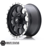 JR Wheels JRX4 alloy wheel in Matt Black with polished lip, available in multiple bolt patterns and offsets. Sizes include 16x9 ET0 6x139.7, 16x9 ET-10 6x114.3, 17x8.5 ET20 6x139.7, 17x8.5 ET20 6x114.3, 18x9 ET20 6x139.7. Comes as a set of 4 and includes internal drive wheel nuts.