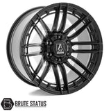 Set of four Axe AT8 20x10 Satin Black alloy wheels with 6x139.7 PCD, ET10 offset, 106mm centre bore, and 1180KG load rating, including wheel nuts and spigot rings. Suitable for vehicles matching specified bolt pattern; contact team for guidance or individual purchase options.