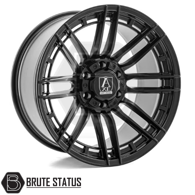 Set of four Axe AT8 20x10 Satin Black alloy wheels with 6x139.7 PCD, ET10 offset, 106mm centre bore, and 1180KG load rating, including wheel nuts and spigot rings. Suitable for vehicles matching specified bolt pattern; contact team for guidance or individual purchase options.