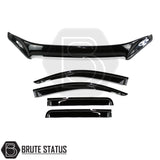 Isuzu D-Max Bonnet Guard and Wind Deflectors Set (2017–2021) – Premium black acrylic bonnet protector and 4-piece wind deflector kit, custom-fit for D-Max, offering stylish all-weather protection and easy installation