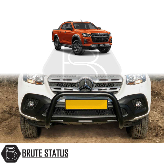 black bull/nudge bar for the isuzu d-max 2021+ pickup truck, showcasing its rugged design and protective build