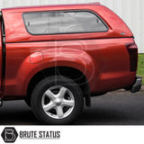 Red Isuzu D-Max 2012-2021 with Truckman GLS Hardtop Canopy featuring remote locking, roof bars, and sliding tinted windows for enhanced security and ventilation.