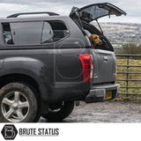 Isuzu D-Max 2012-2021 Truckman GLS Hardtop Canopy with remote locking, roof bars, and a dog peeking out, highlighting its secure, ventilated design ideal for pet owners.