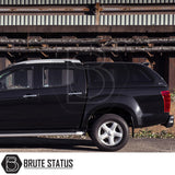 Isuzu D-Max 2012-2021 Truckman Grand Hardtop Canopy - Remote Locking, side profile view with industrial backdrop, highlighting premium features for enhanced storage and security.