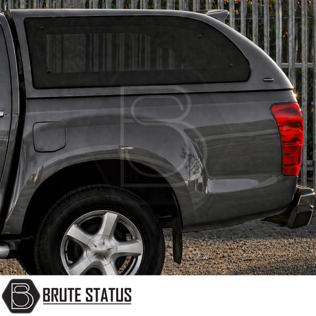 Heavy Duty hardtop cover canopy fitted to  Galena Grey Isuzu D-Max pickup truck offroad 4x4 vehicle. Suitable for secure overlanding set ups. 