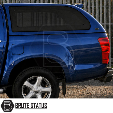 Heavy Duty hardtop cover canopy colour matched fitted to Nautilus Blue Isuzu D-Max pickup truck offroad 4x4 vehicle. Suitable for secure overlanding set ups. 