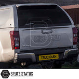 Rear view of a silver Isuzu D-Max with Truckman L-Series Hardtop Canopy, featuring remote locking, solid sides, and stylish integration for enhanced security and functionality.