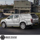 Isuzu D-Max 2012-2021 Truckman L-Series Hardtop Canopy with remote locking, solid sides, parked by an industrial building, showcasing enhanced security and seamless design.