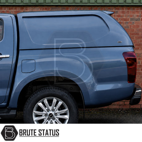 Truckman L-Series canopy fitted to Isuzu D-Max pickup truck with solid side panels and LED interior light