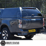 Isuzu D-Max 2021-2024 Truckman RS Hardtop Canopy with solid rear window and remote locking, showcasing robust, secure design and aftermarket alloy wheels.