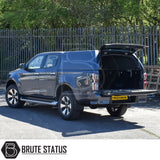 Isuzu D-Max 2012-2024 Truckman RS Hardtop Canopy with solid rear window and remote locking, shown on a modern crew-cab pickup truck in an outdoor lot.