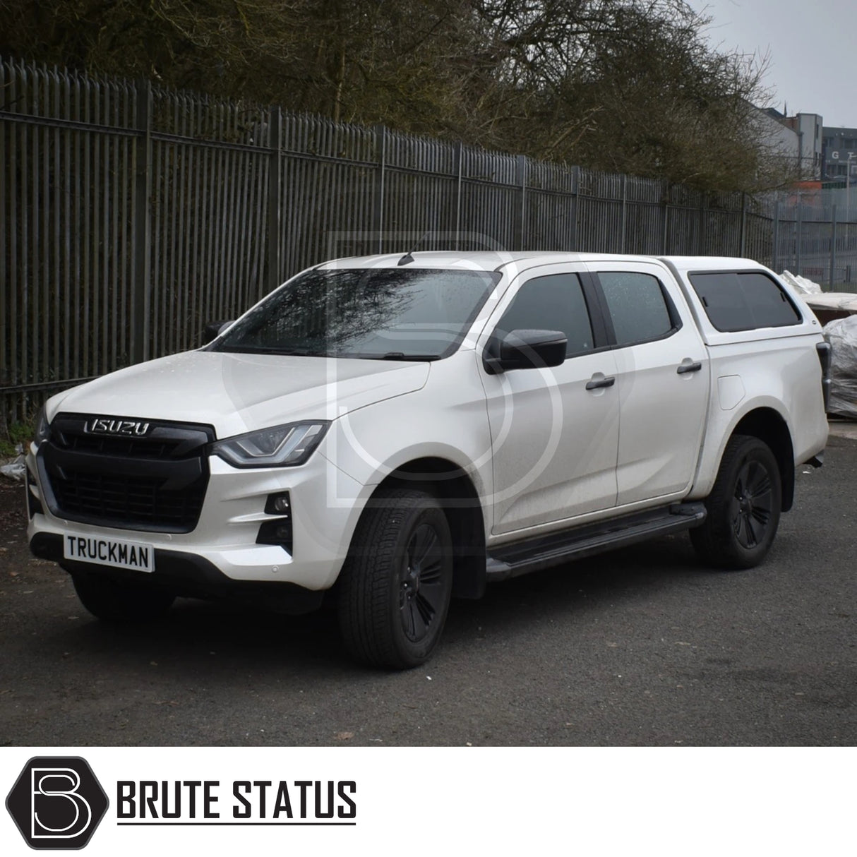 Isuzu D-Max Truckman GLS Hardtop Canopy with remote locking, black alloy wheels, tinted windows, showcasing Brute Status’s stylish, secure pickup truck optimization.