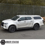 Isuzu D-Max Truckman GLS Hardtop Canopy with remote locking, luxury features, and sporty design, parked alongside a metal fence, showcasing enhanced storage and security options.