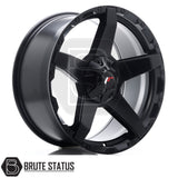JR Wheels JRX5 alloy wheel in Matt Black, available in sizes 18x9 ET20 6x139.7, 18x9 ET15 6x114.3, 20x9 ET20 6x139.7, 20x9 ET20 5x120, and 20x9 ET20 6x114.3. Includes compatible wheel nuts.
