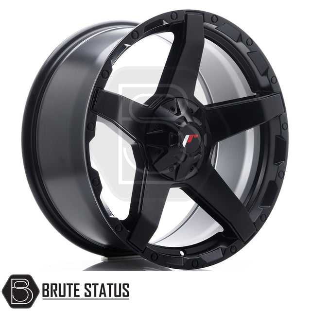 JR Wheels JRX5 alloy wheel in Matt Black, available in sizes 18x9 ET20 6x139.7, 18x9 ET15 6x114.3, 20x9 ET20 6x139.7, 20x9 ET20 5x120, and 20x9 ET20 6x114.3. Includes compatible wheel nuts.