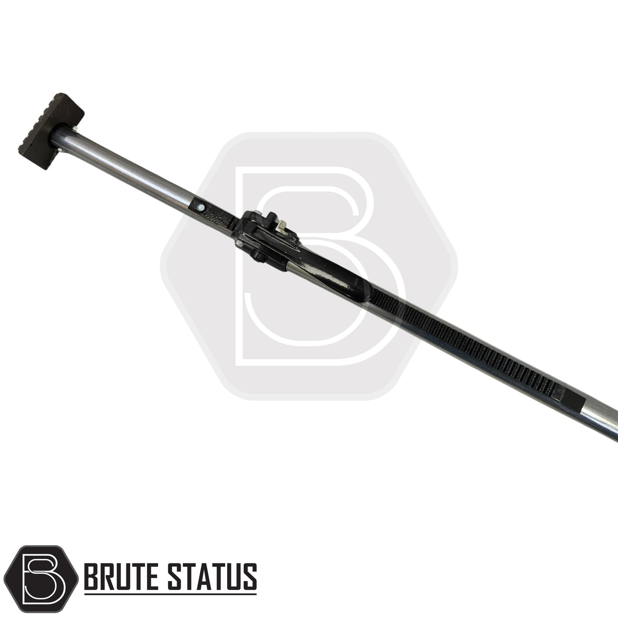 Galvanised cargo load bar with rubberised end pads and quick-adjust ratchet mechanism for secure load restraint