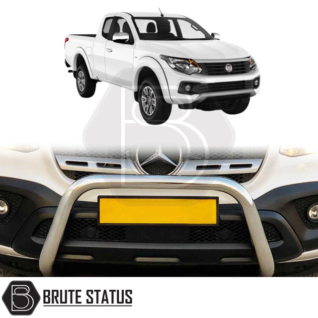 Chrome A-Bar nudge bar for Fiat Fullback pickup truck (2015-2019), designed for bumper protection and enhanced styling.