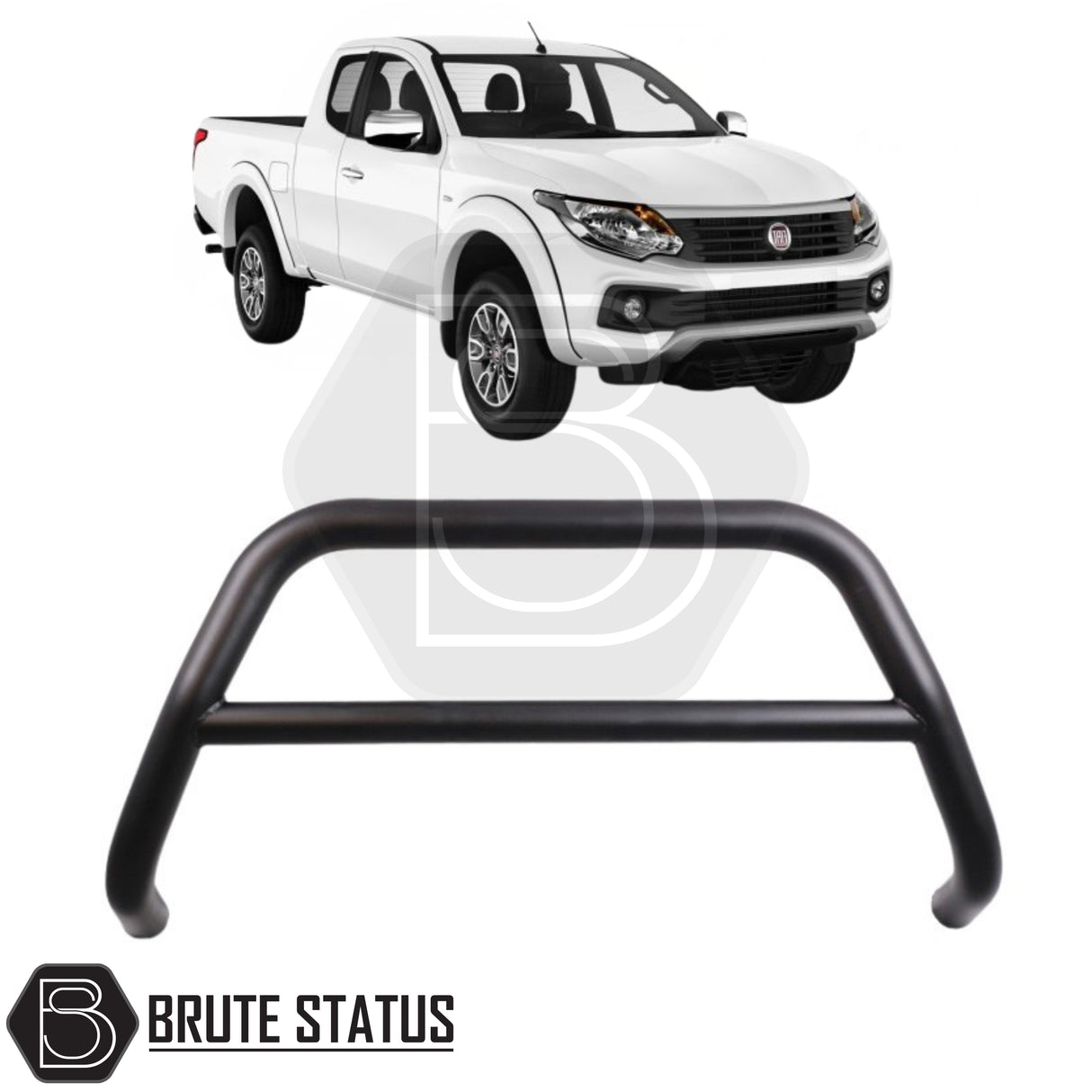 Matte Black A-Bar nudge bar for Fiat Fullback pickup truck (2015–2019), designed for bumper protection and enhanced styling.