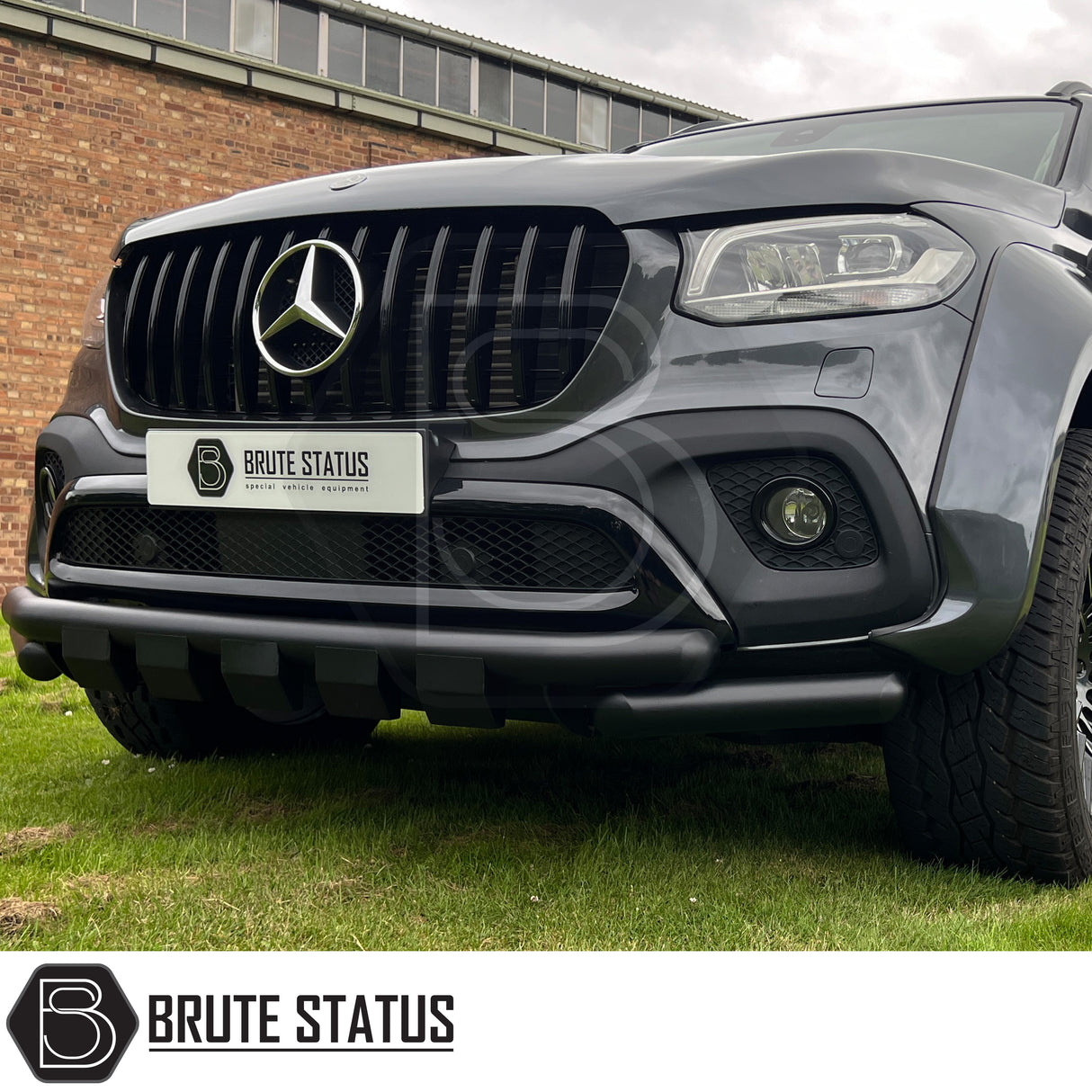Matte black T304 stainless steel city bar for Mercedes X-Class – enhances truck appearance and bumper protection, easy no-drill DIY installation, TÜV certified.