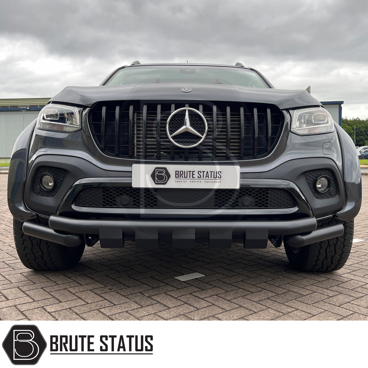 Matte black T304 stainless steel city bar for Mercedes X-Class – enhances truck appearance and bumper protection, easy no-drill DIY installation, TÜV certified.