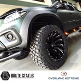 Overland Extreme wide wheel arch kit made from durable ABS plastic with a matte black finish, featuring precision CAD design for a perfect fit on double cab vehicles. Includes rubber seal interface for paint protection, easy installation with all necessary hardware, and additional width of 95mm per side. Designed to enhance vehicle appearance and durability, with optional hub-centric wheel spacers available. UV resistant to prevent fading