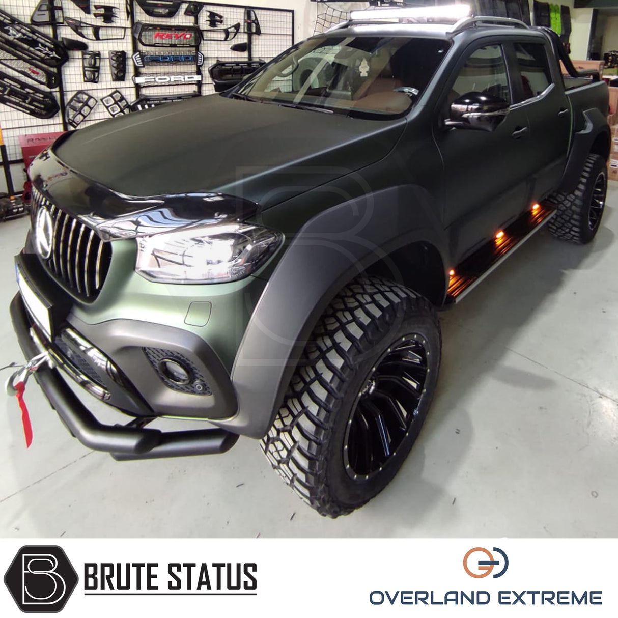 Overland Extreme wide wheel arch kit made from durable ABS plastic with a matte black finish, featuring precision CAD design for a perfect fit on double cab vehicles. Includes rubber seal interface for paint protection, easy installation with all necessary hardware, and additional width of 95mm per side. Designed to enhance vehicle appearance and durability, with optional hub-centric wheel spacers available. UV resistant to prevent fading