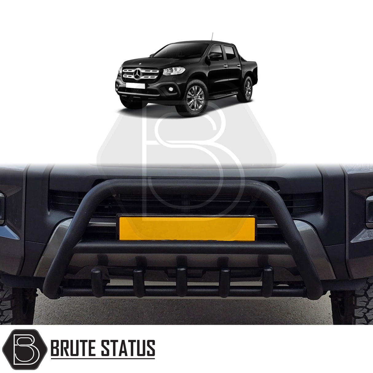 Matte black stainless steel city bar for Mercedes X-Class – bumper protection with easy DIY installation and TÜV certification