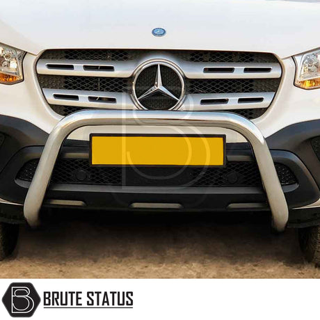 Chrome A-Bar nudge bar for Mercedes X-Class pickup truck (2017–2020), designed for bumper protection and enhanced styling.