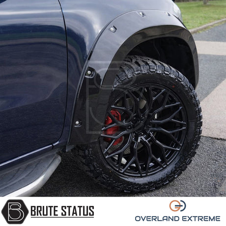 Wide wheel arch kit for Mercedes X-Class Double Cab, gloss black overfenders with professional fit and rugged styling.