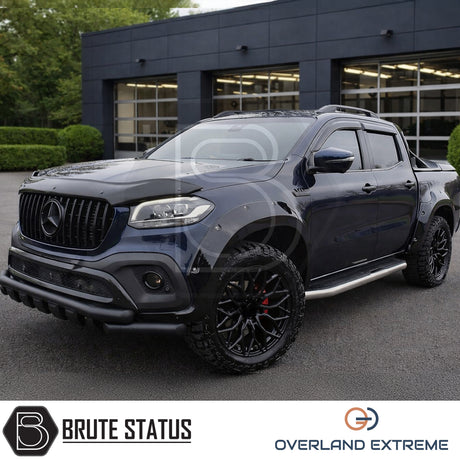 Mercedes X-Class 2017-2020 Overland Extreme arch flares in gloss black, premium aftermarket styling upgrade with riveted design.