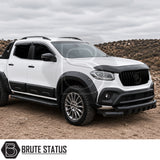 Premium bonnet guard installed on a white Mercedes X-Class with aerodynamic black finish enhancing front-end protection and appearance