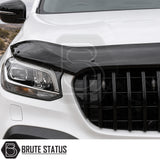 Mercedes X-Class 2017-2020 white pickup featuring black bonnet protector designed to shield against stone chips, road debris and insect impacts