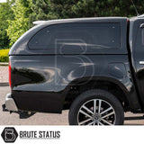 Mercedes X-Class 2017-2020 Truckman Grand Hardtop Canopy with remote locking, shown on a black pickup, features sleek design, integrated side window, multi-spoke alloy wheels.