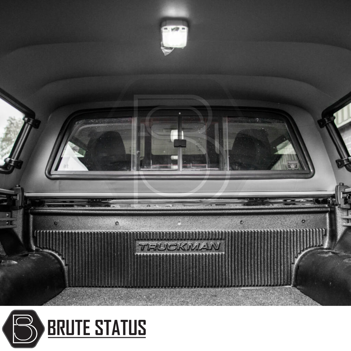 Mercedes X-Class 2017-2020 Truckman Grand Hardtop Canopy with remote locking, featuring carpeted bed, dome light, and sliding bulkhead window, enhancing pickup functionality and security.
