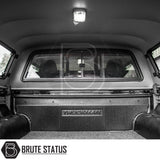 Mercedes X-Class 2017-2020 Truckman Grand Hardtop Canopy with remote locking, featuring carpeted bed, dome light, and sliding bulkhead window, enhancing pickup functionality and security.