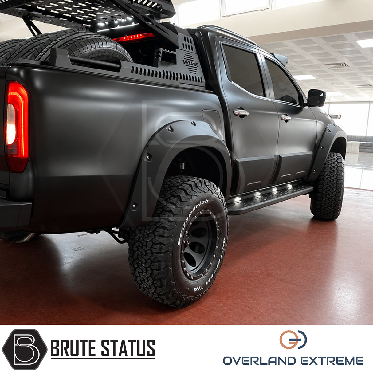 Mercedes X-Class 2017-2020 wide wheel arch kit featuring Overland Extreme styling, matte black ABS fender flares with precision CAD-designed fitment.