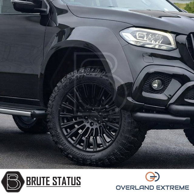 Mercedes X-Class 2017-2020 Smooth Wide Arch Kit Overland Extreme in gloss black, premium wheel arch extensions for Double Cab pickup trucks.