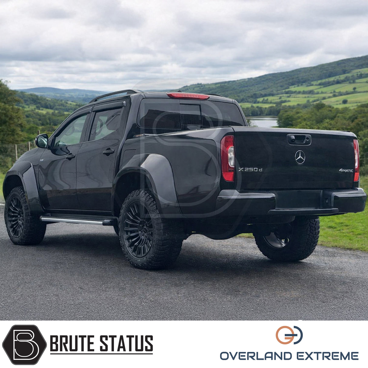 Mercedes X-Class 2017-2020 smooth wheel arch flare kit in gloss black, premium aftermarket styling upgrade for pickup trucks.